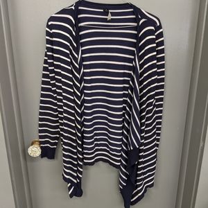 Navy Striped high/low cardigan